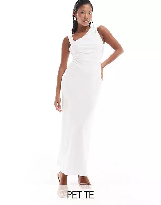 Ever New Petite linen asymmetrical midi dress in white Cover