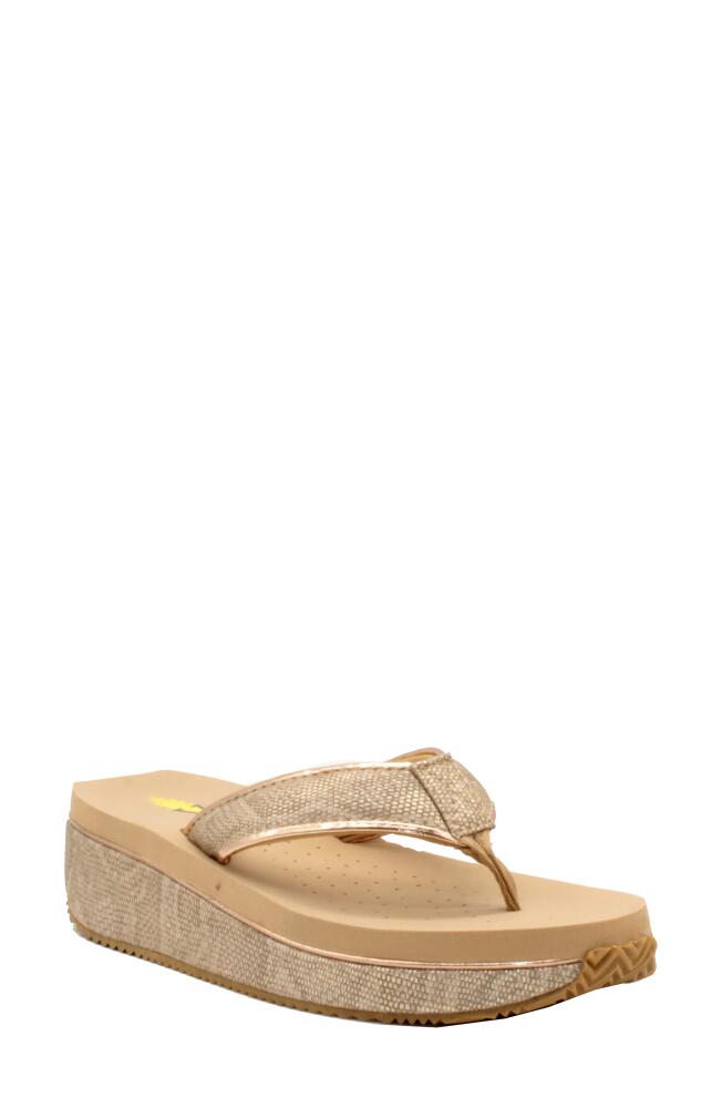 Volatile Neville Platform Flip Flop in Champagne Faux Leather Cover