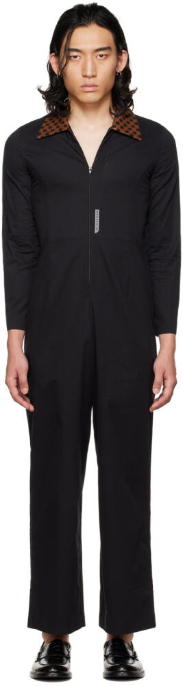 Connor McKnight Black Chess Collar Embroidered Jumpsuit Cover