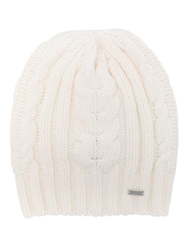 Herno cable-knit wool beanie - White Cover