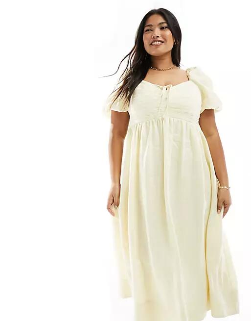 Ever New Curve puff sleeve midi dress in butter bean-White Cover