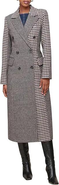 Avec Les Filles Mixed Print Tailored Coat (Navy Houndstooth) Women's Coat Cover