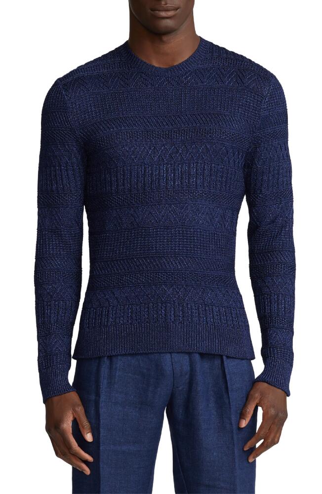 Ralph Lauren Purple Label Mixed Stitch Silk & Cotton Crewneck Sweater in Spring Navy Multi Cover