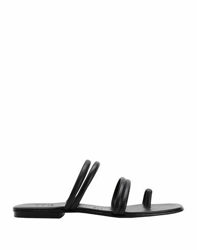 8 By Yoox Leather Square Toe-post Flat Sandal Woman Thong sandal Black Ovine leather Cover