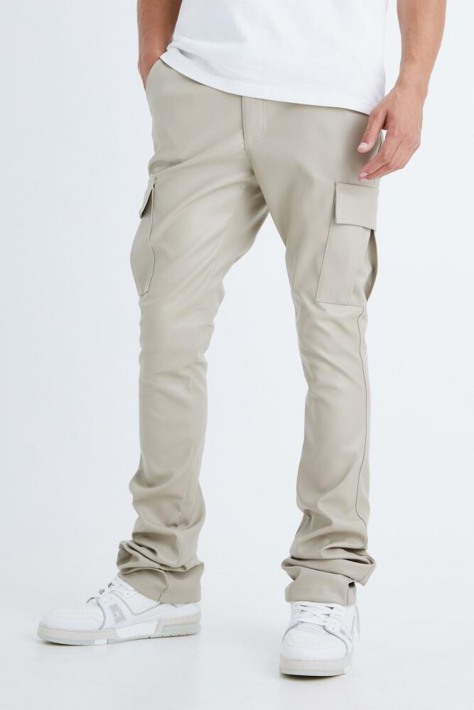 boohoo Mens Tall Fixed Skinny Stacked Flare Pu Pants - Beige Cover