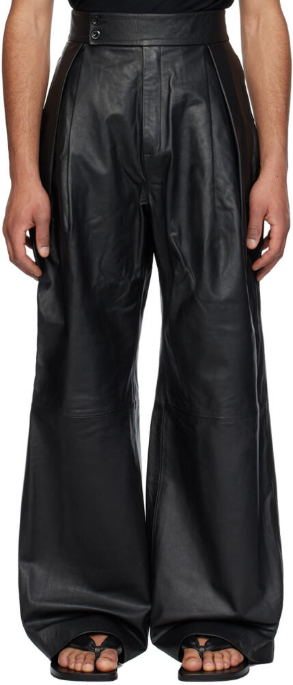 AARON ESH Black Pleated Leather Trousers Cover