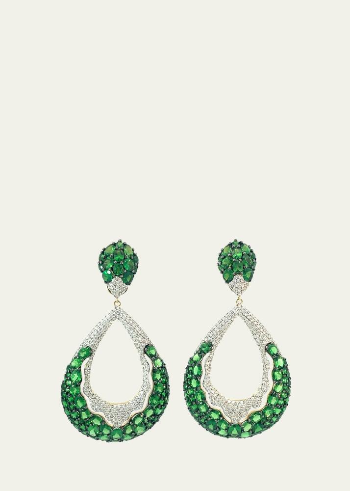 Stefere 18K Yellow Gold White Diamond and Tsavorite Drop Earrings Cover