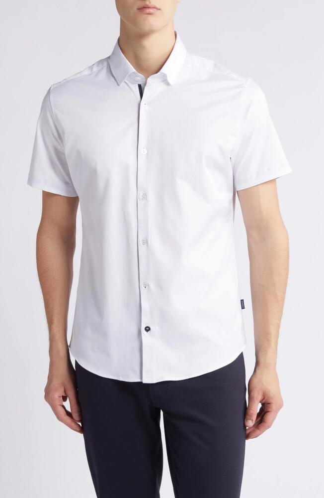 Stone Rose Solid DryTouch Slim Fit Short Sleeve Twill Button-Up Shirt in White Cover