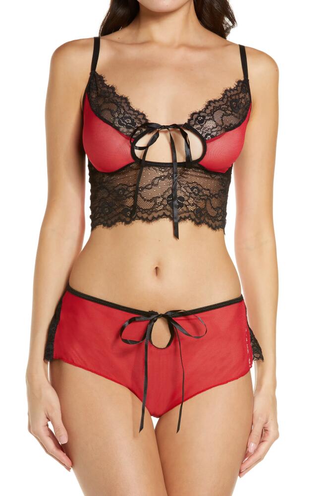 Coquette Lace & Mesh Longline Bralette & Boyshorts Set in Red Cover