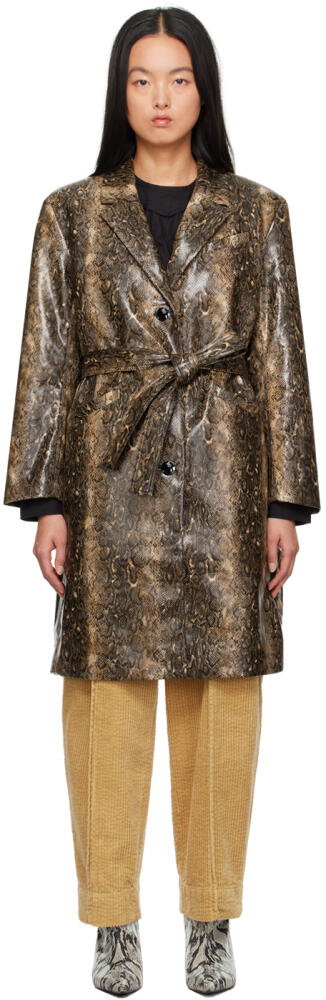 GANNI Brown Snake Faux-Leather Coat Cover