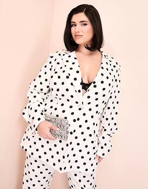 ASOS LUXE Curve single breasted tailored suit blazer in spot print - part of a set-Multi Cover