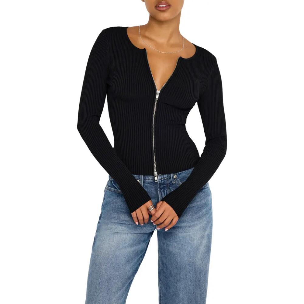 Good American Virgo Rib Zip Cardigan in Black001 Cover