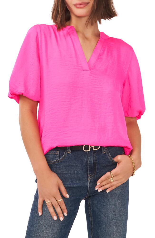 Vince Camuto Hammered Satin Puff Sleeve Top in Hot Pink Cover