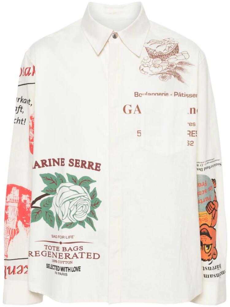 Marine Serre mix-print cotton shirt - Neutrals Cover