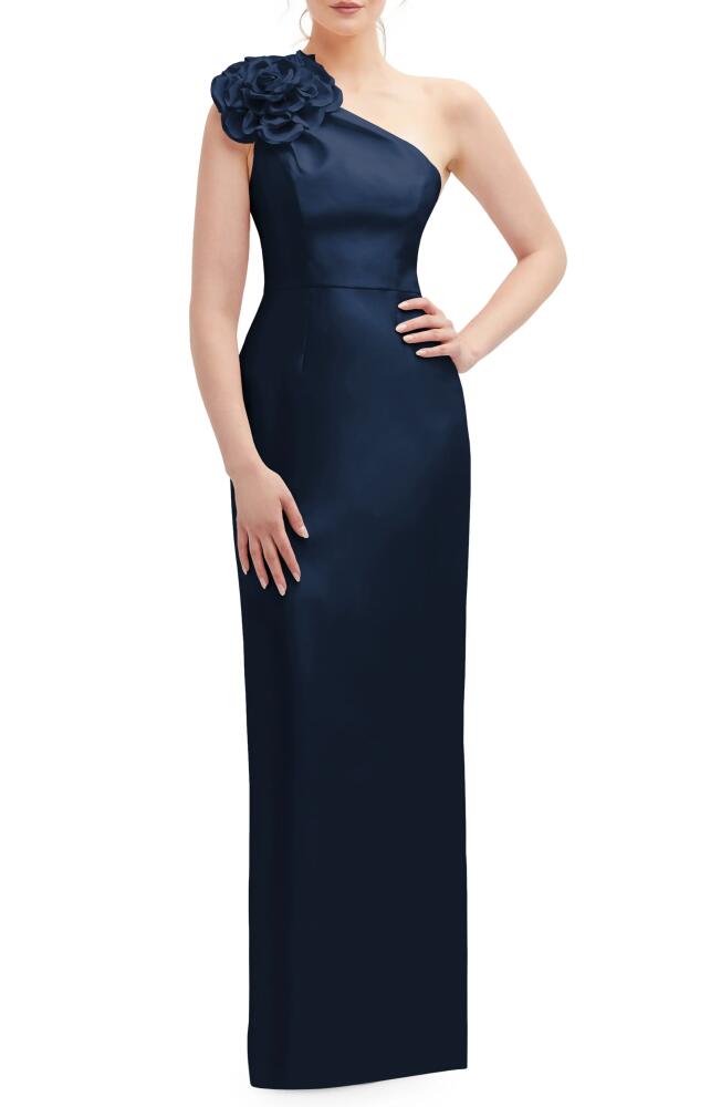 Alfred Sung Flower One-Shoulder Column Gown in Midnight Cover