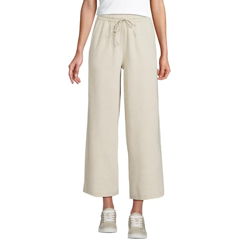 Lands' End Sport Knit Pull On Drawstring Wide Leg Crop Pants in Flax Heather Cover