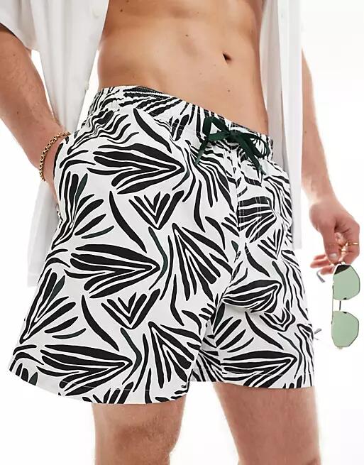 Pull & Bear leaf printed swim shorts in black and white Cover