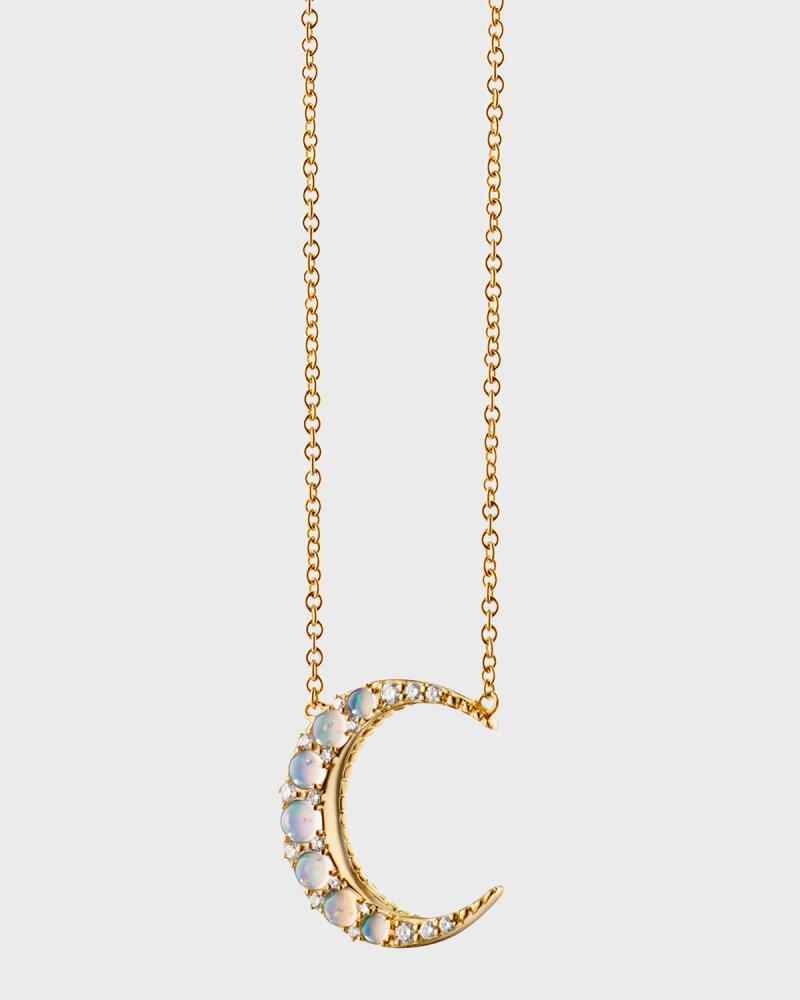 Monica Rich Kosann 18K Yellow Gold Water Opal Midi Crescent Moon with Diamonds Cover