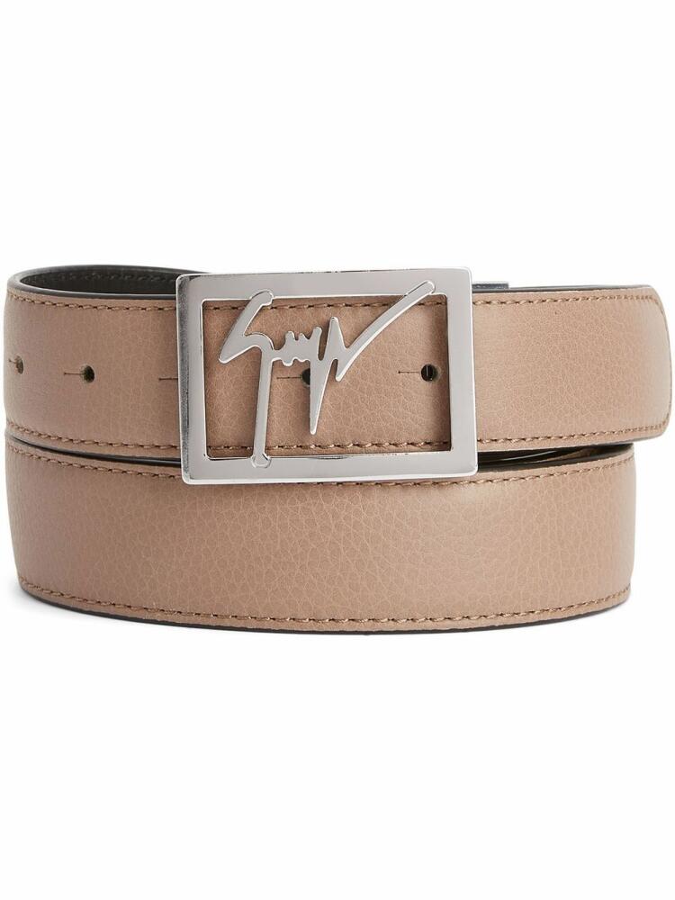 Giuseppe Zanotti pebbled logo buckle belt - Brown Cover