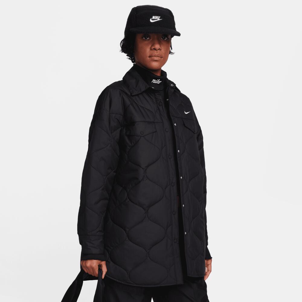 Women's Nike Sportswear Essential Quilted Trench in Black Cover