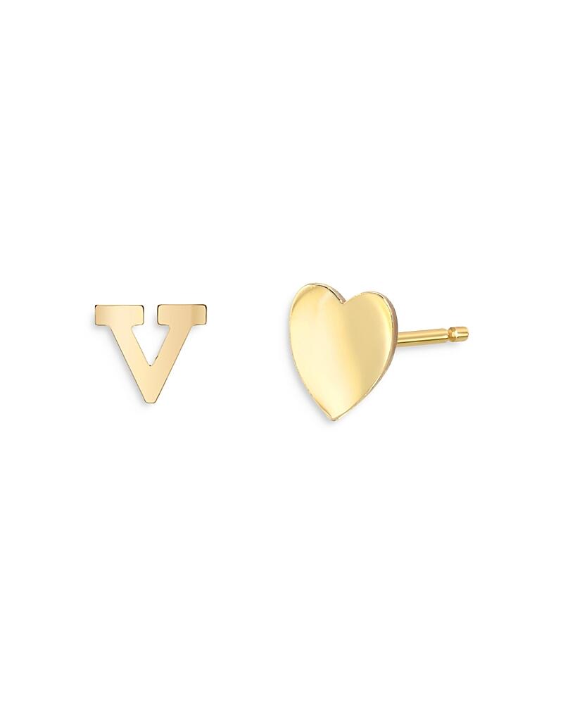 Zoe Lev 14K Yellow Gold Heart & Initial Stud Earrings Cover