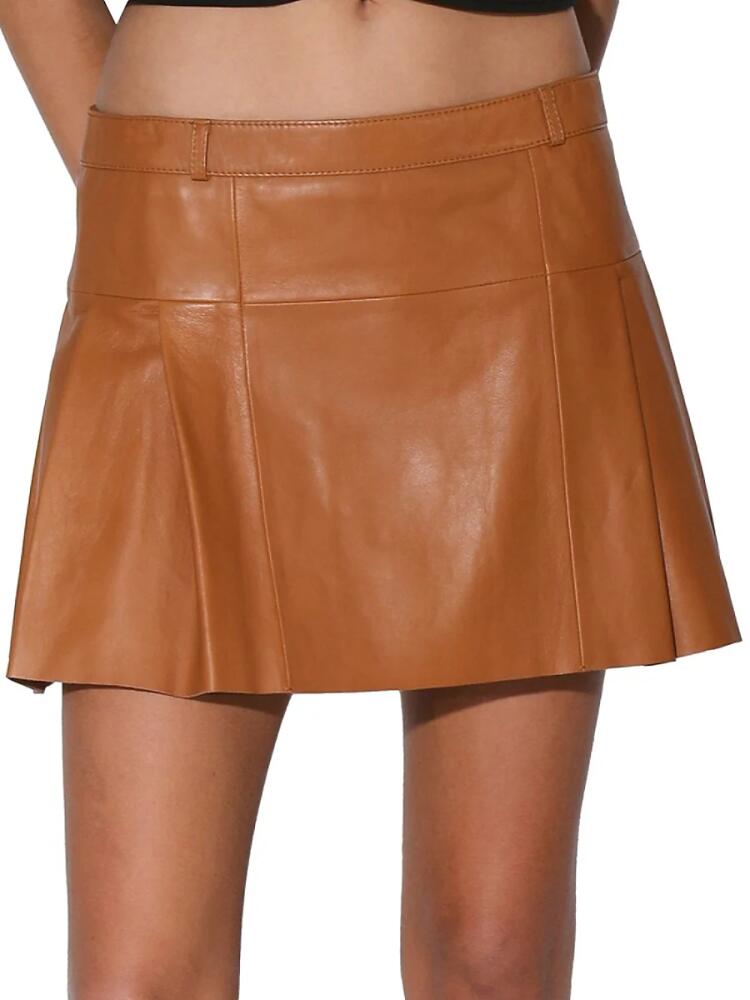 Walter Baker Women's Izzie Pleated Stretch Leather Mini Skirt - Camel Cover