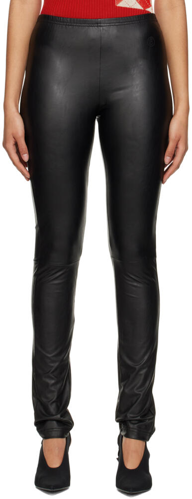 MM6 Maison Margiela Black Embroidered Faux-Leather Leggings Cover