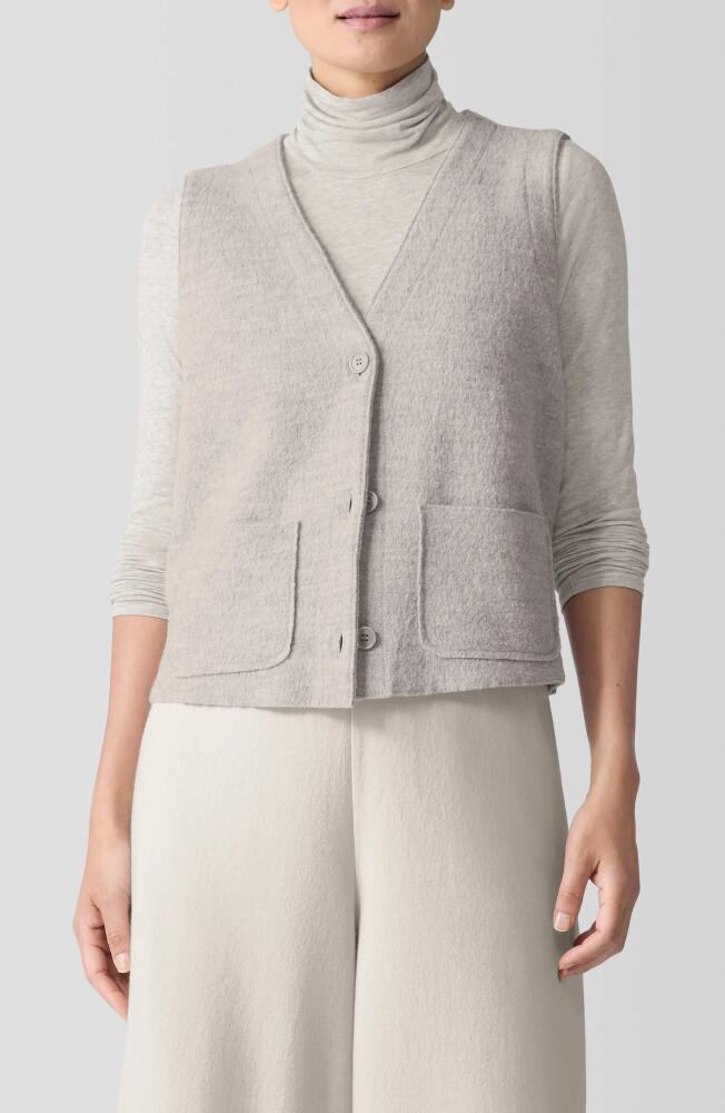 Eileen Fisher Button Front Wool Vest in Dove Cover