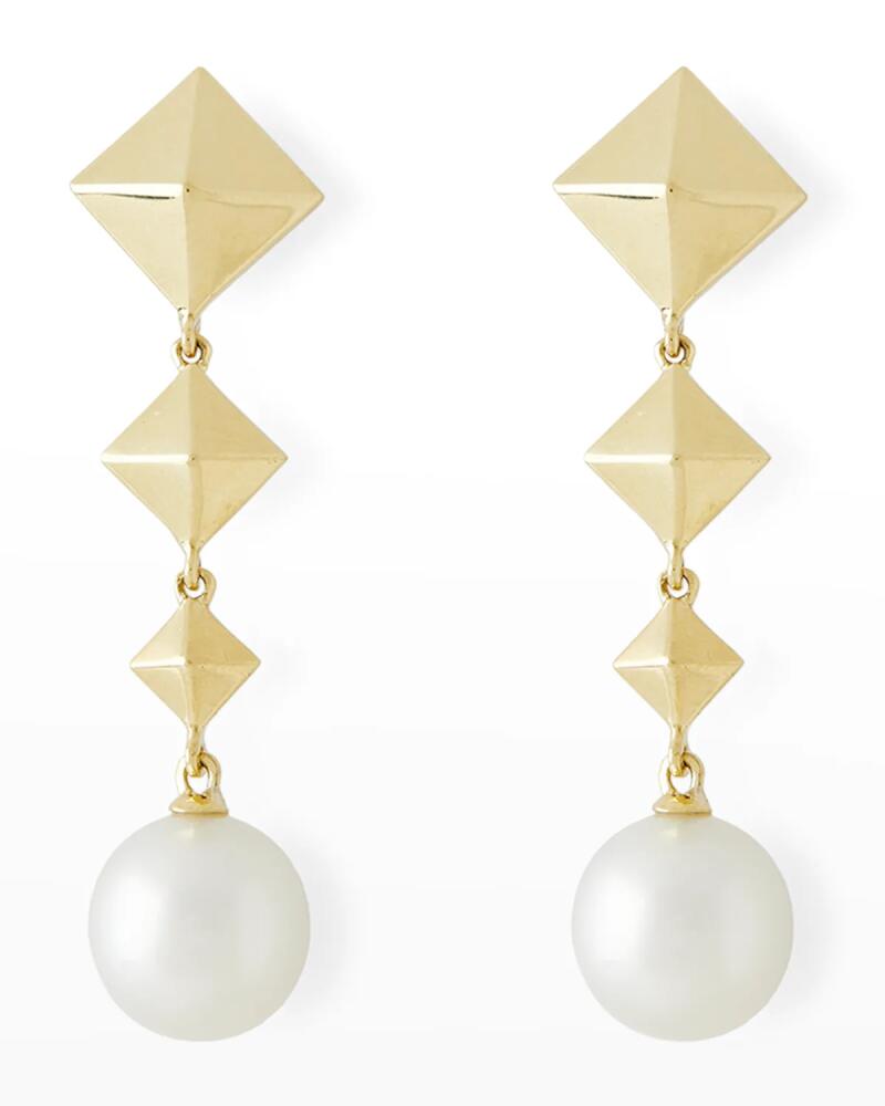 Pearls By Shari 18K Yellow Gold 11mm South Sea Pearl and Graduate Cube Drop Earrings Cover