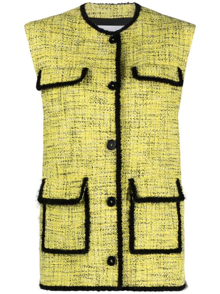 MSGM contrasting-trim tweed waistcoat - Yellow Cover