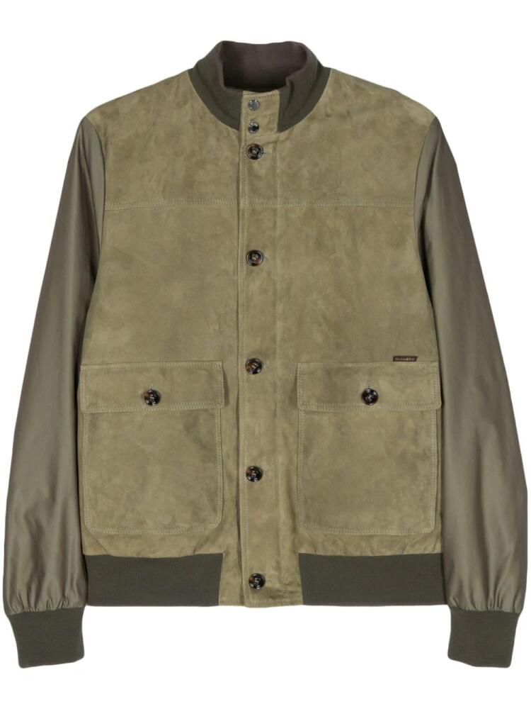 Moorer contrast-panel suede bomber jacket - Green Cover