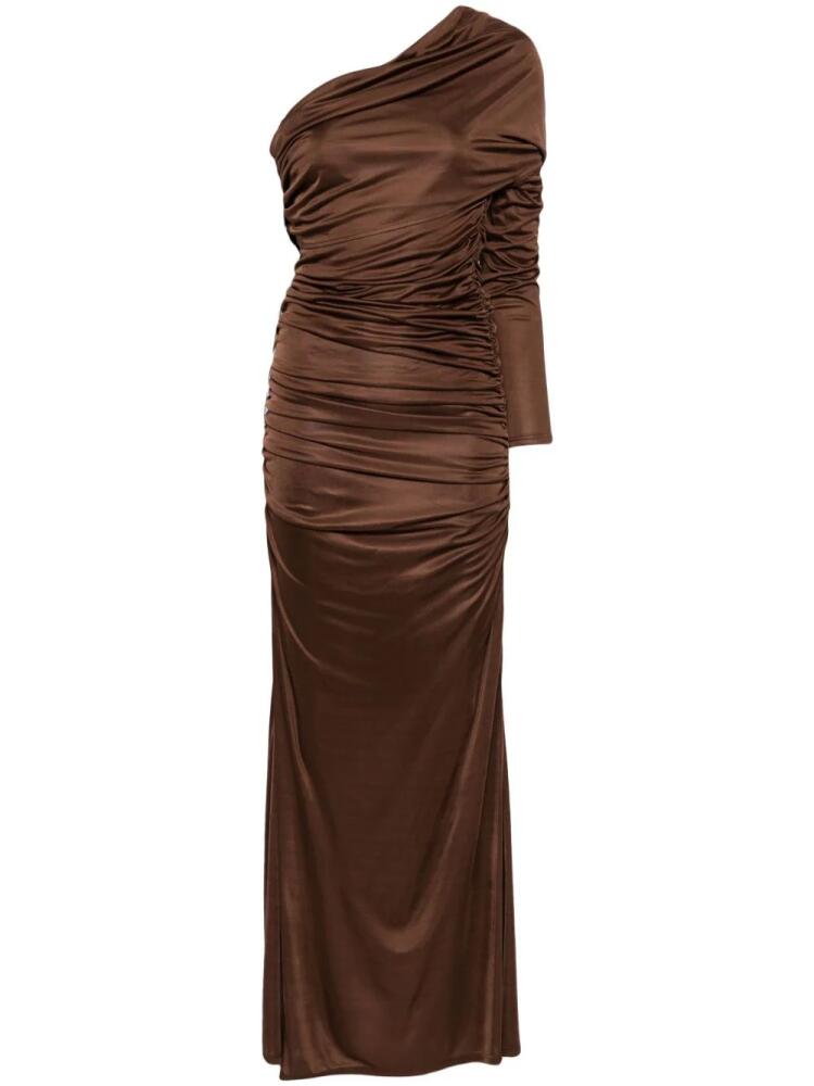 Atlein single-sleeve ruched gown - Brown Cover