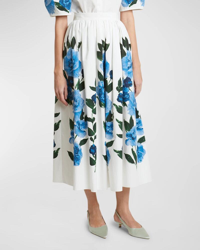 Erdem Painted Floral Volume Midi Skirt Cover