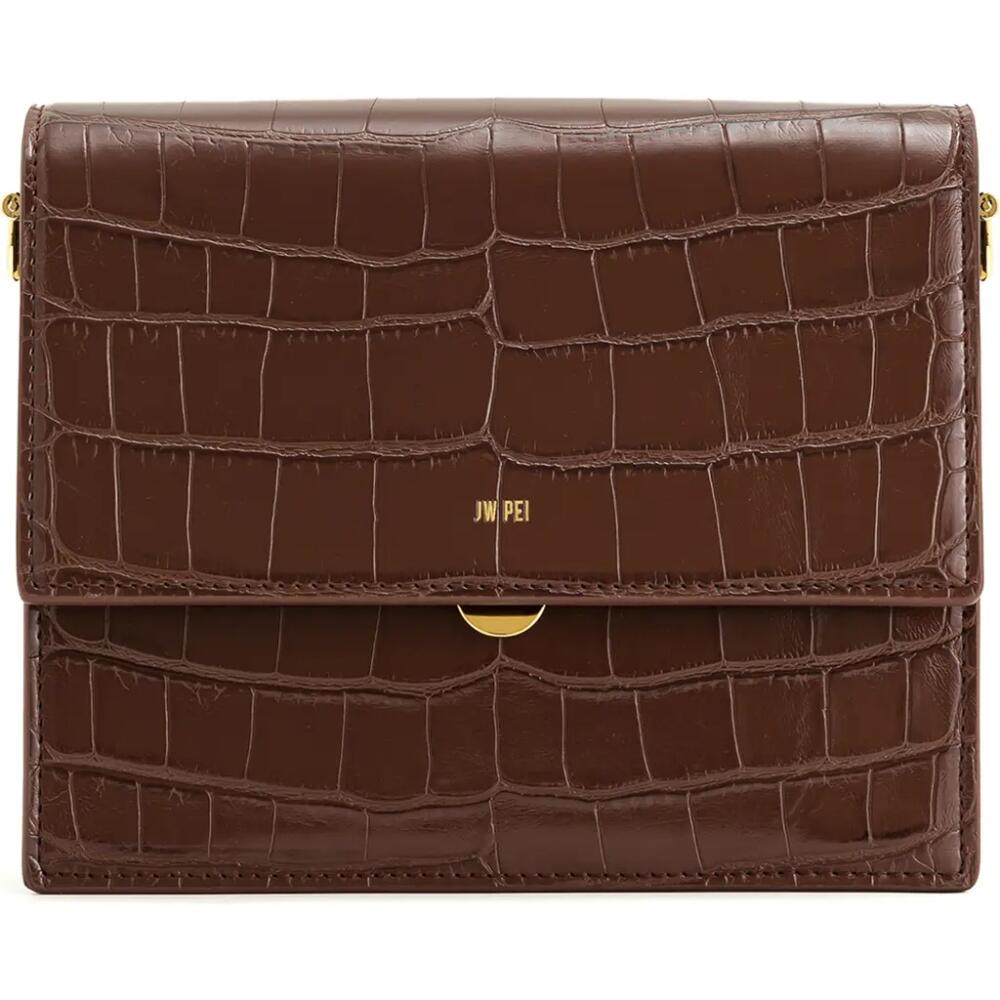 JW PEI Mini Flap Croc Embossed Faux Leather Shoulder Bag in Umber Cover