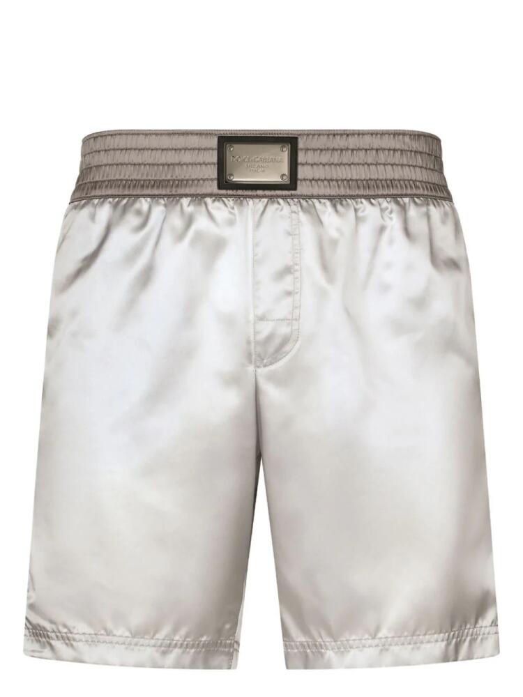 Dolce & Gabbana logo-plaque satin swim shorts - Neutrals Cover