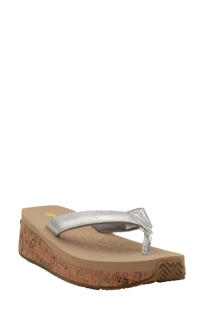 Volatile Neville Platform Flip Flop in Silver Faux Leather Cover