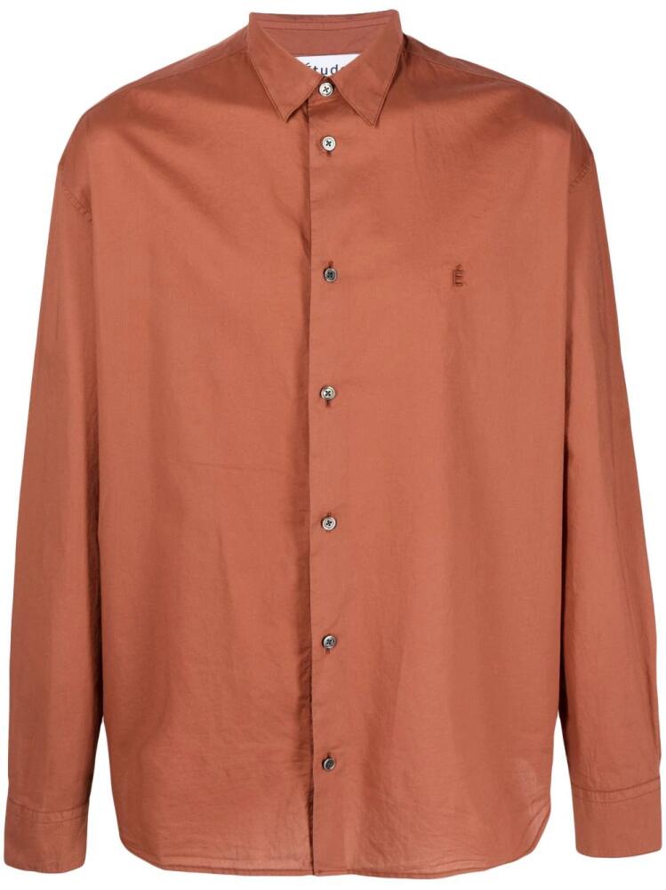 Etudes logo-embroidery long-sleeve shirt - Brown Cover