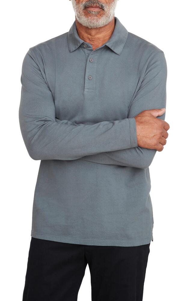 Vince Garment Dyed Long Sleeve Polo in Eucalyptus Cover