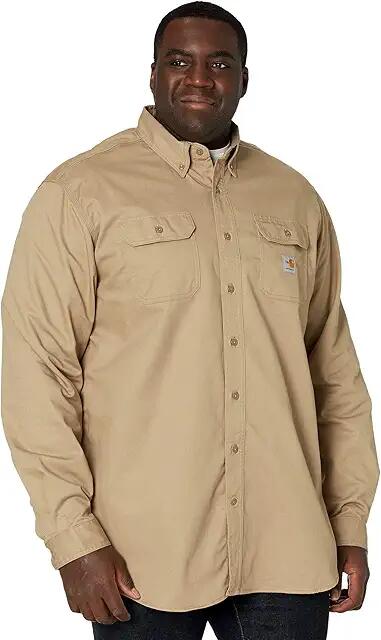 Carhartt Big Tall Flame-Resistant Classic Twill Shirt (Khaki) Men's Short Sleeve Button Up Cover