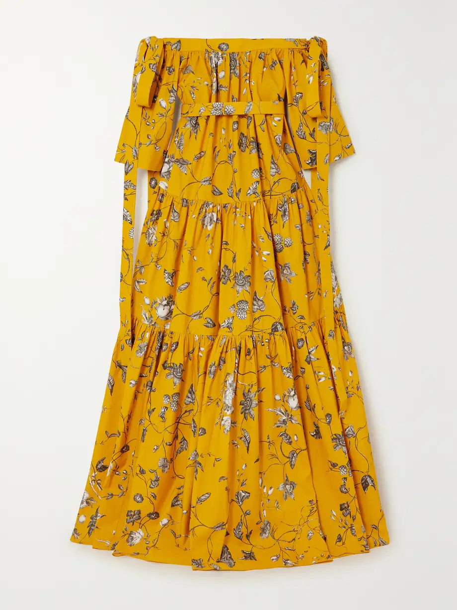 Erdem - Off-the-shoulder Bow-detailed Floral-print Cotton-faille Gown - Yellow Cover