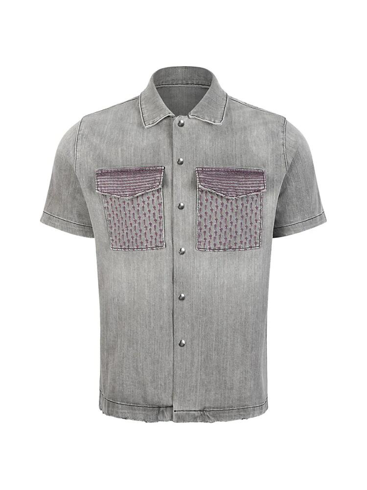 RTA Men's Bruno Embroidered Denim Shirt - Distrssed Charcoal Cover