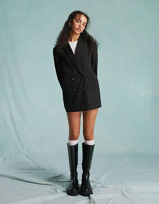 Miss Selfridge oversized slouchy blazer in black pinstripe - part of a set Cover