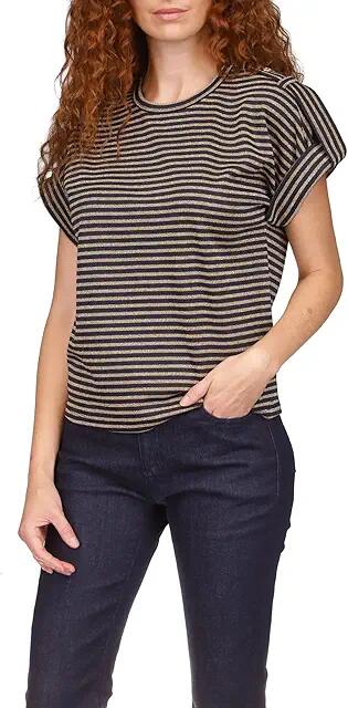 MICHAEL Michael Kors Stripe Snap Epaulette T-Shirt (Midnight Blue/Gold) Women's Clothing Cover