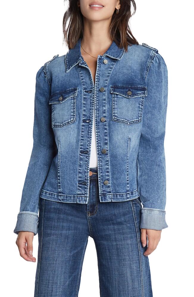 Wash Lab Denim Puff Shoulder Cuff Denim Jacket in Cloud Blue Light Cover