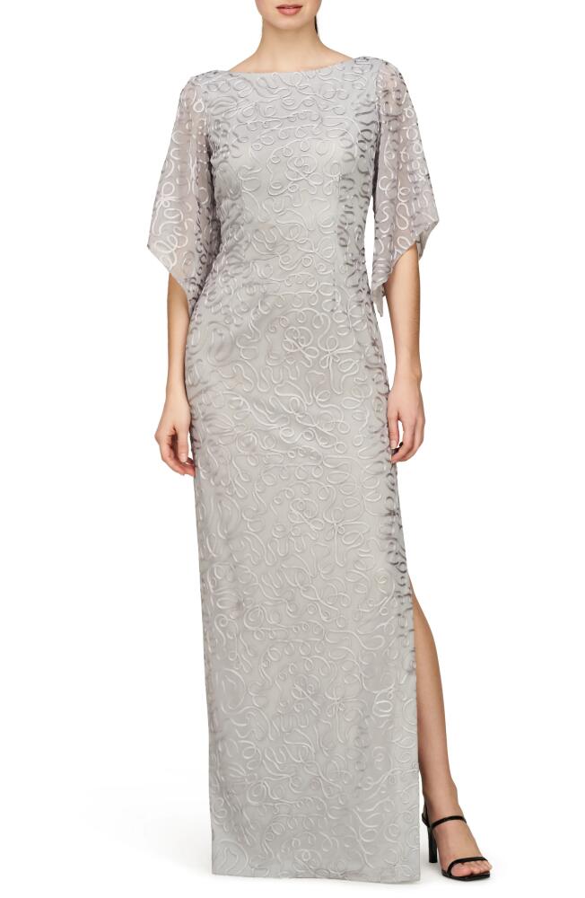 JS Collections Camile Flutter Sleeve Column Gown in Silver Mist Cover