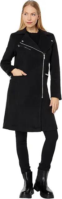 Avec Les Filles Wool Blend Moto Coat (Black) Women's Coat Cover