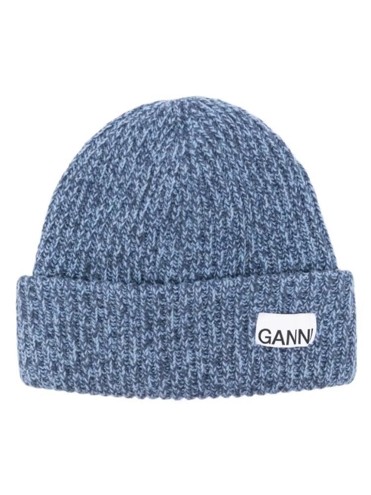 GANNI logo-patch ribbed beanie - Blue Cover