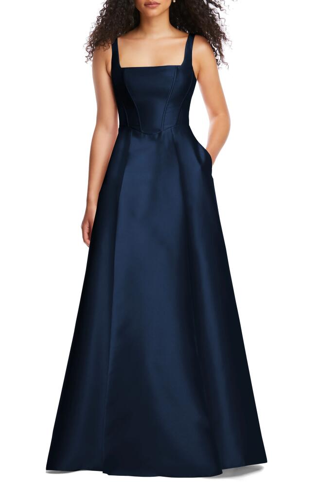 Alfred Sung Corset Satin Gown in Midnight Cover