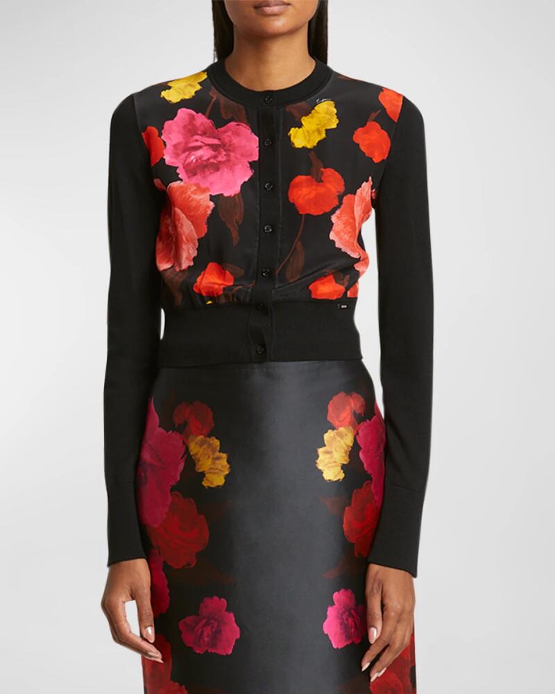 Erdem Floral Silk-Inset Crop Cardigan Cover