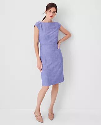 Ann Taylor The Boatneck Cap Sleeve Sheath Dress in Cross Weave Cover